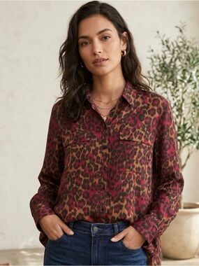 Go Silk Sueded Washable Silk Animal Print Quiet Luxury Top Size 2X